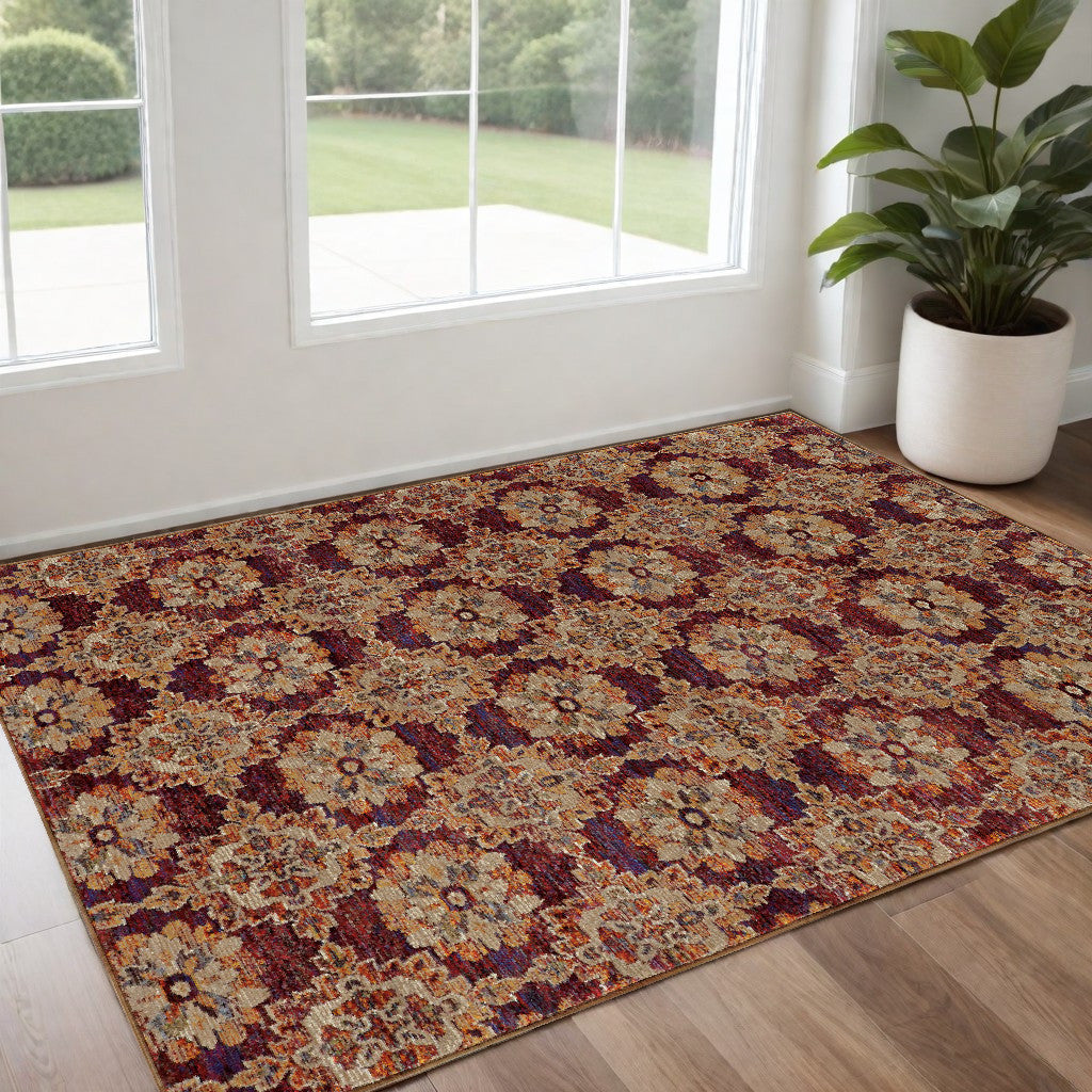 3' X 5' Red and Gold Oriental Power Loom Area Rug