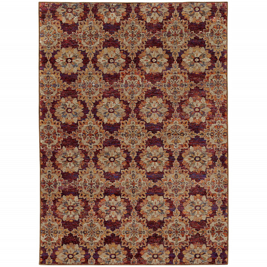 5' x 7' Red and Gold Oriental Power Loom Area Rug
