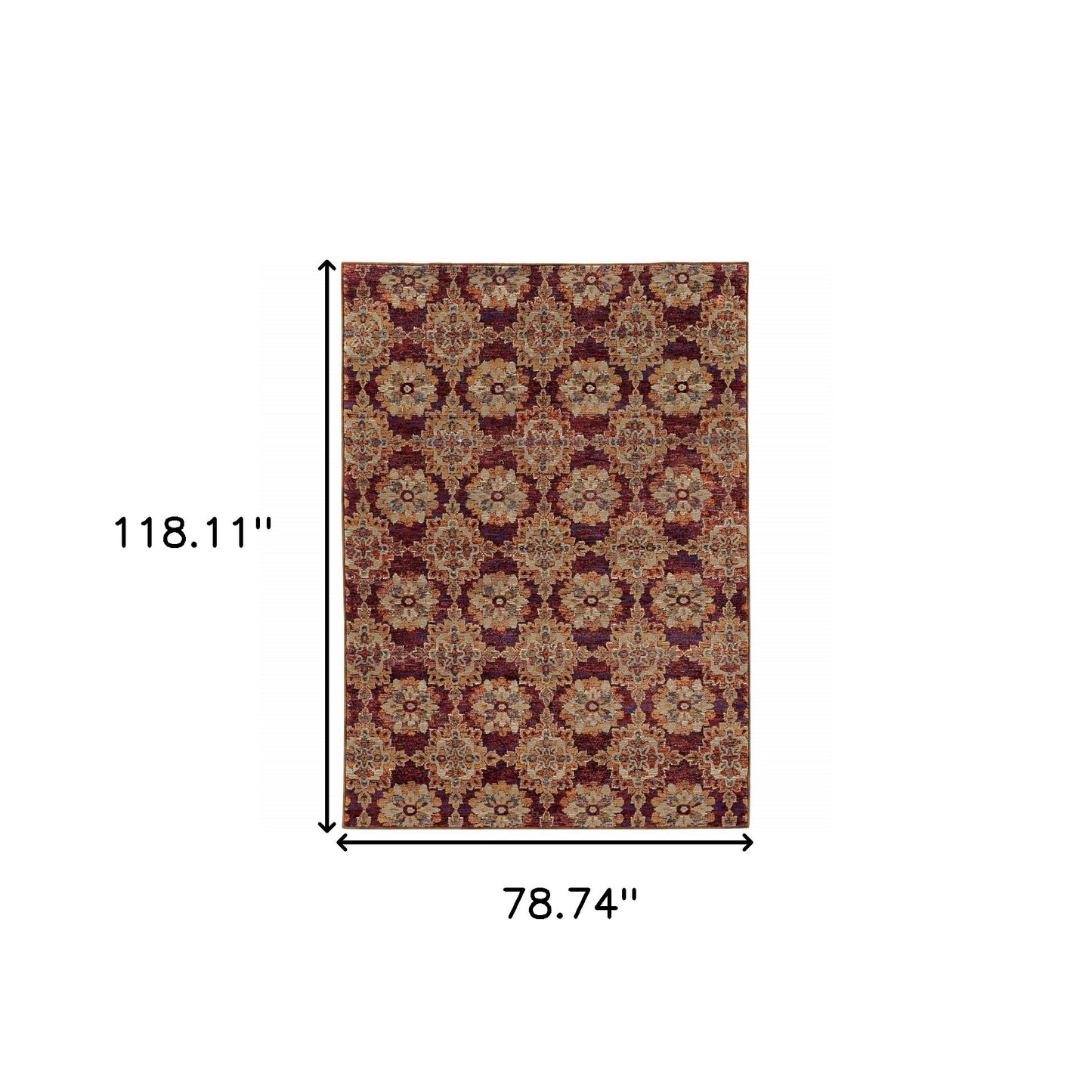 7' X 10' Red and Gold Oriental Power Loom Area Rug