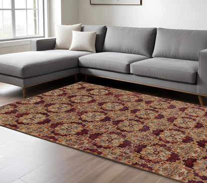 7' X 10' Red and Gold Oriental Power Loom Area Rug
