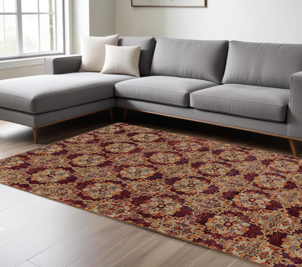 8' X 11' Red and Gold Oriental Power Loom Area Rug