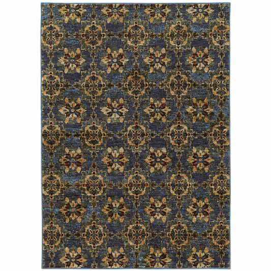 10' x 13' Blue and Gold Oriental Power Loom Area Rug