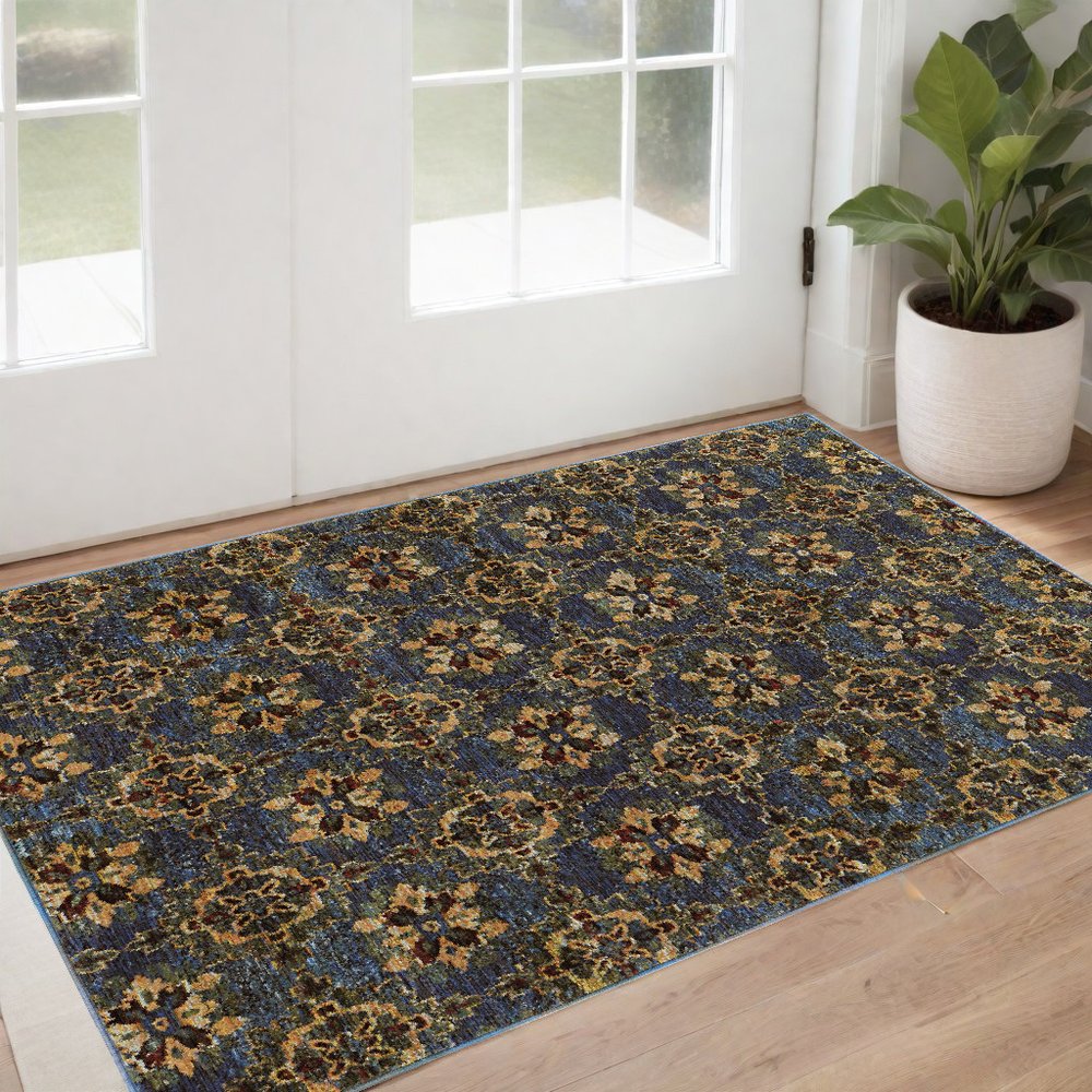 2' X 3' Blue And Gold Oriental Area Rug