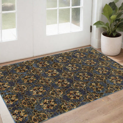 2' X 3' Blue And Gold Oriental Area Rug