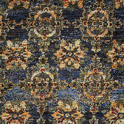 8' Blue And Gold Oriental Runner Rug