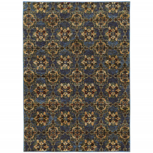 3' X 5' Blue And Gold Oriental Area Rug