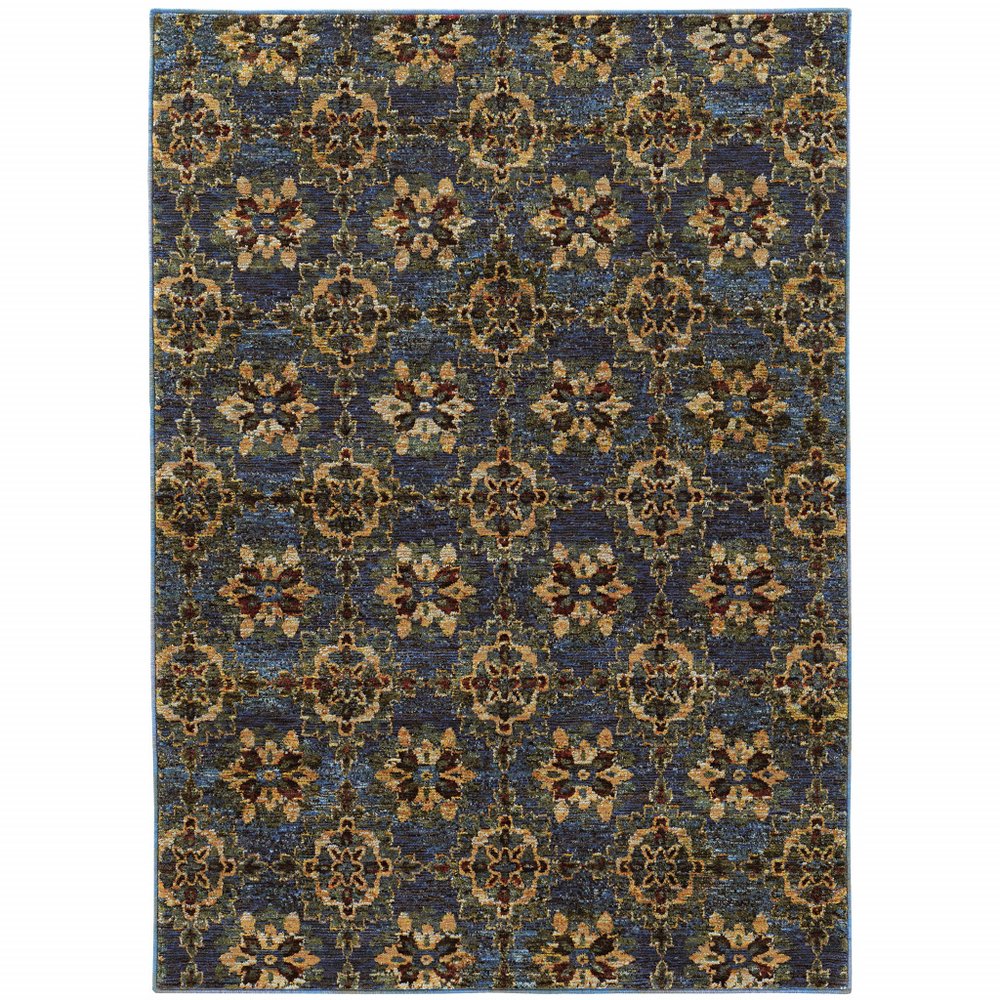 5' X 7' Blue And Gold Oriental Area Rug