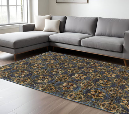 7' X 10' Blue and Gold Oriental Power Loom Area Rug