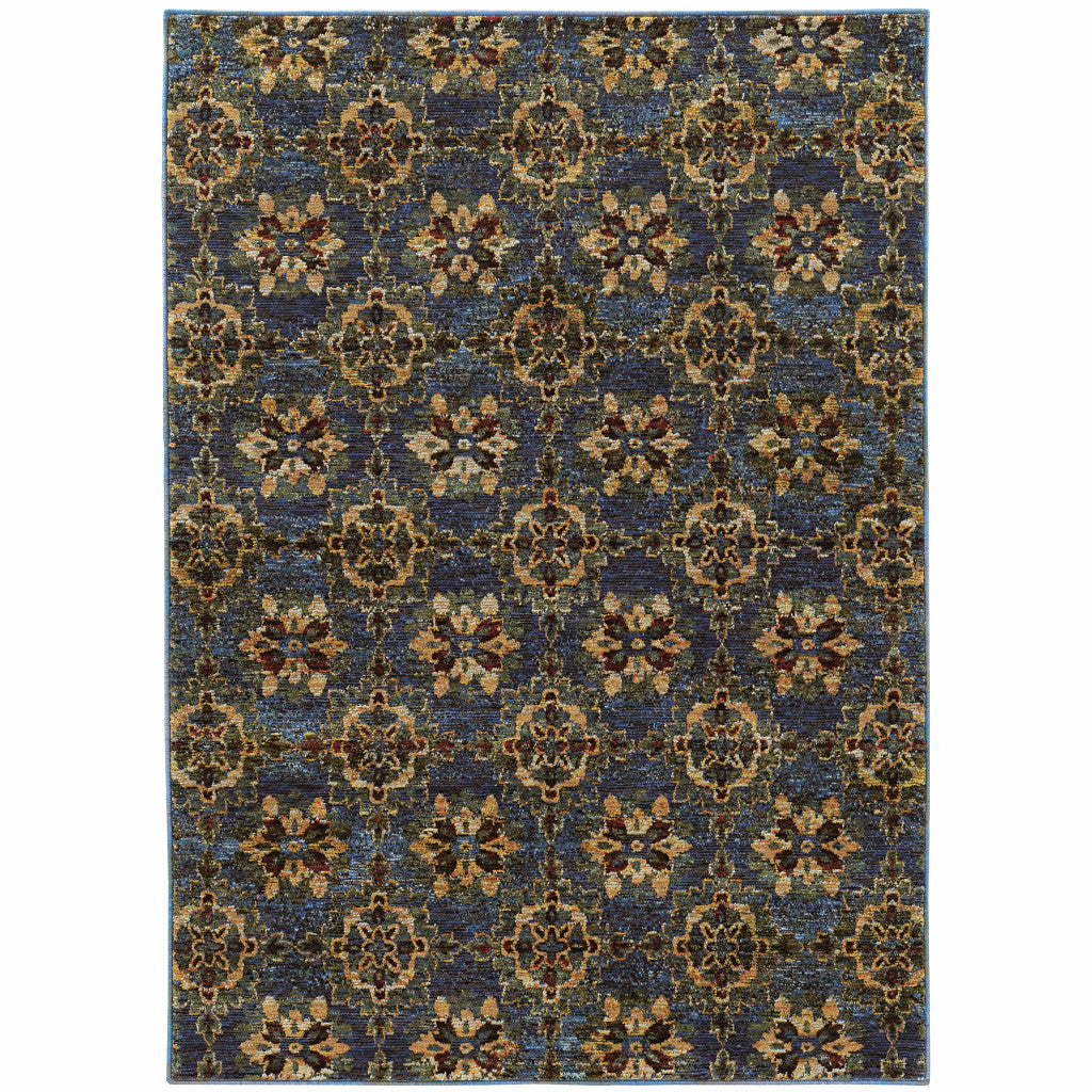 8' X 11' Blue and Gold Oriental Power Loom Area Rug