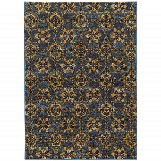 8' x 11' Blue and Gold Oriental Power Loom Area Rug