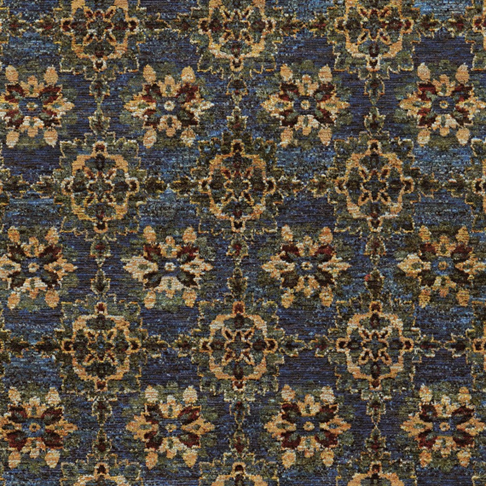 8' X 11' Blue and Gold Oriental Power Loom Area Rug