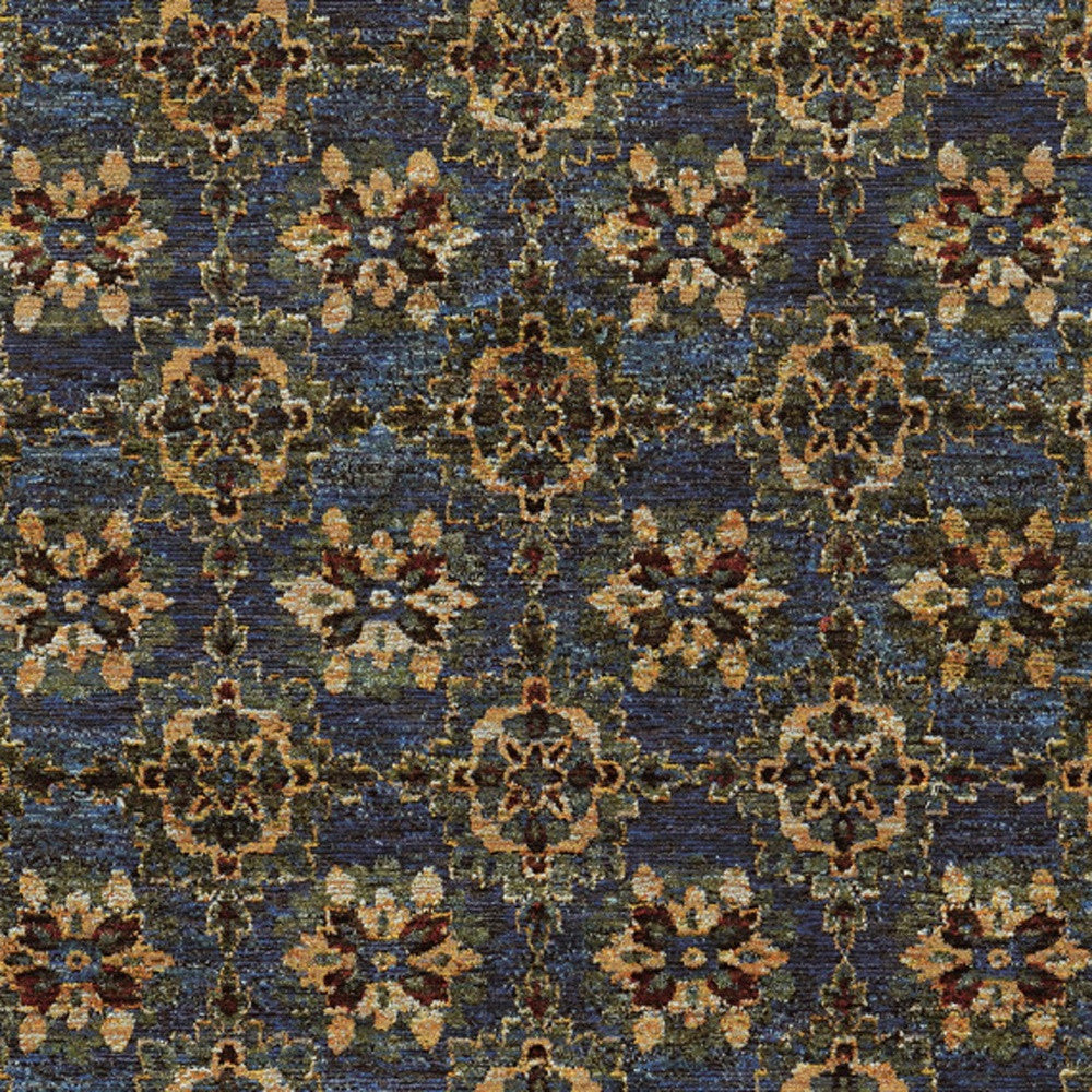 8' x 11' Blue and Gold Oriental Power Loom Area Rug