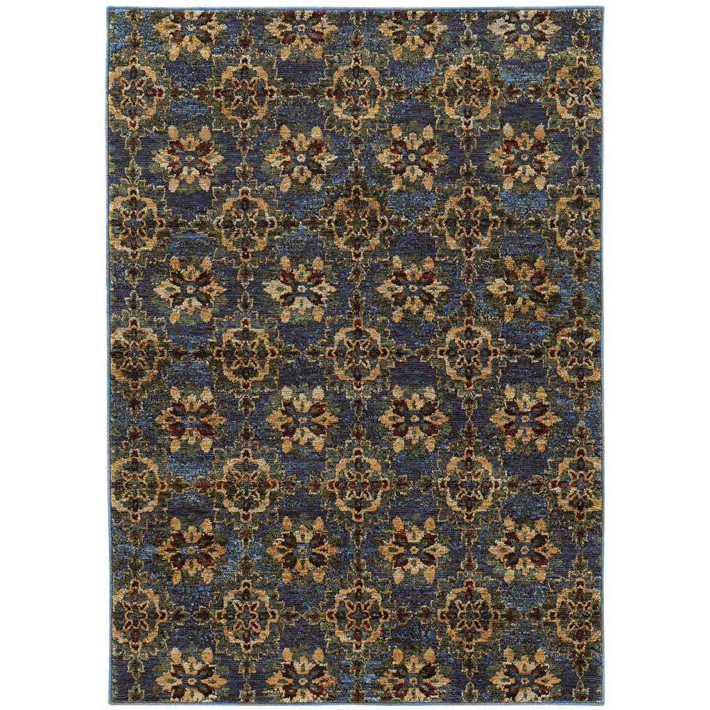 9' x 12' Blue and Gold Oriental Power Loom Area Rug