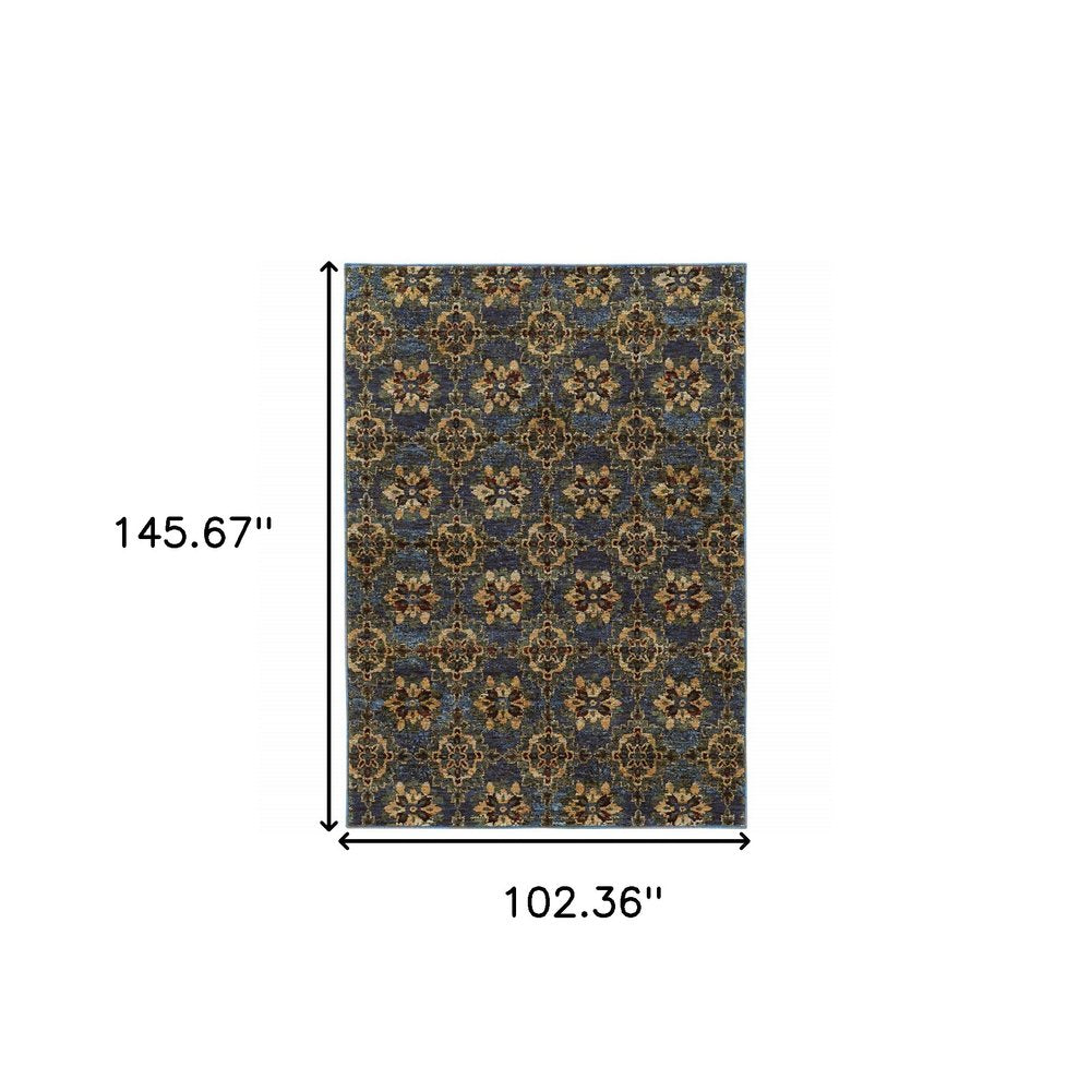 9' X 12' Blue and Gold Oriental Power Loom Area Rug