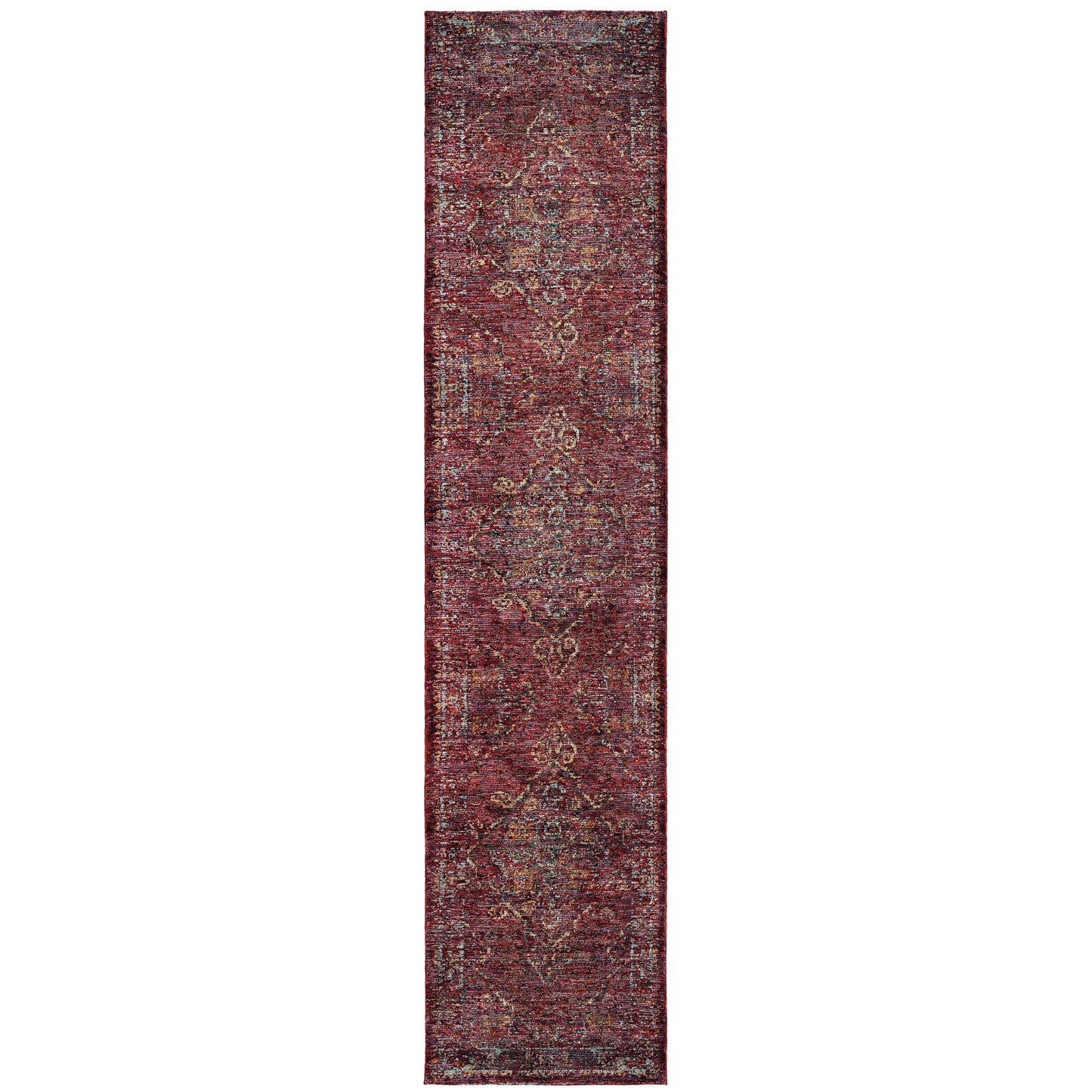 12' Runner Red and Gold Oriental Power Loom Runner Rug