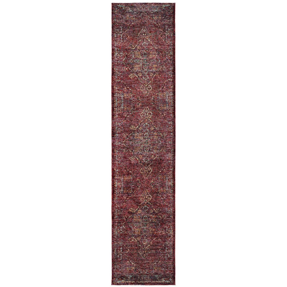 12' Red And Gold Oriental Runner Rug