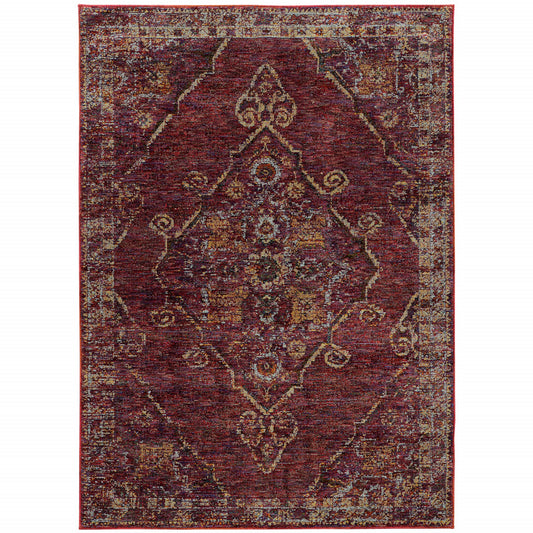 3' X 5' Red and Gold Oriental Power Loom Area Rug