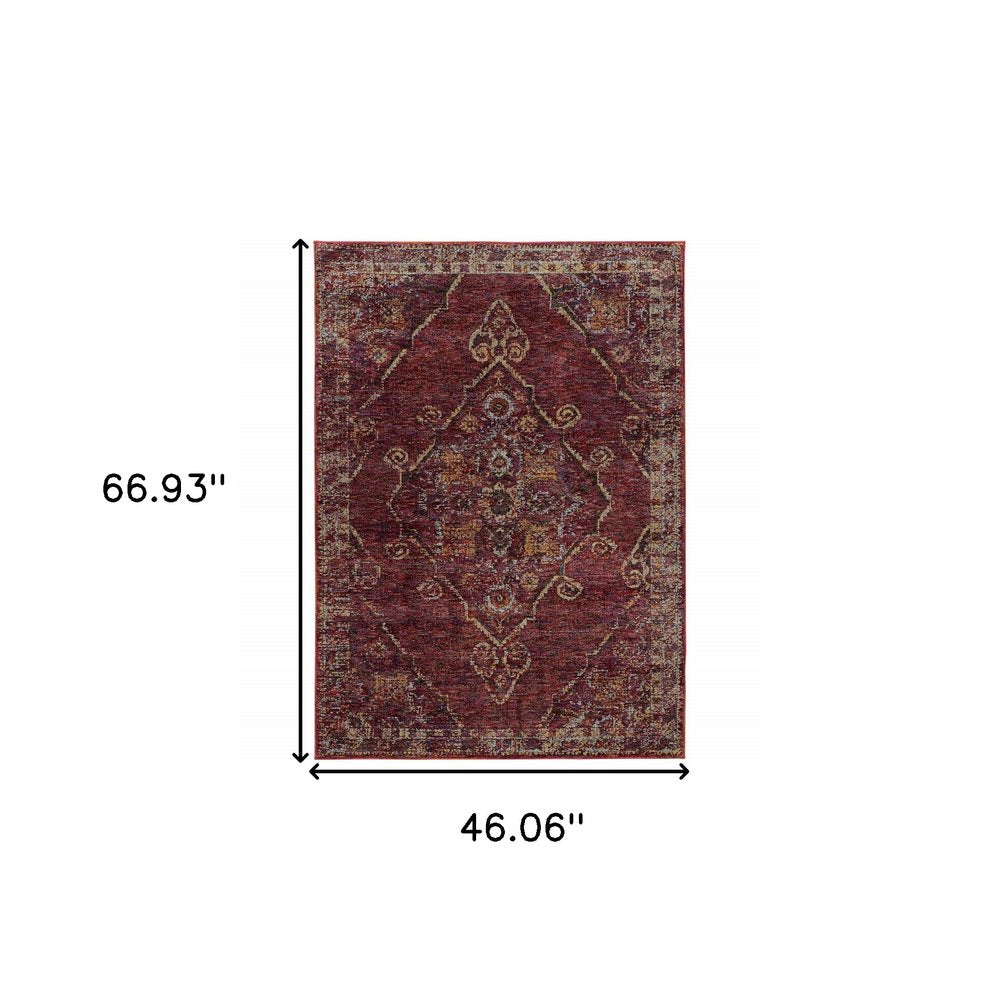 3' X 5' Red And Gold Oriental Area Rug