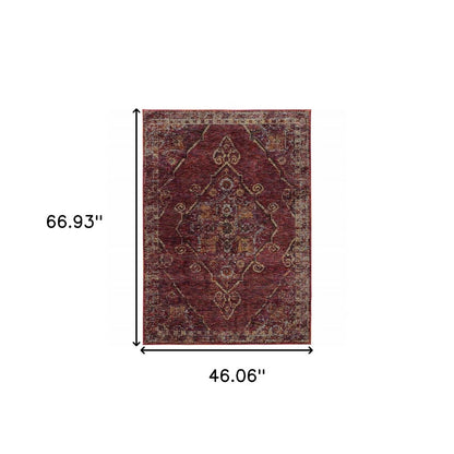3' X 5' Red And Gold Oriental Area Rug