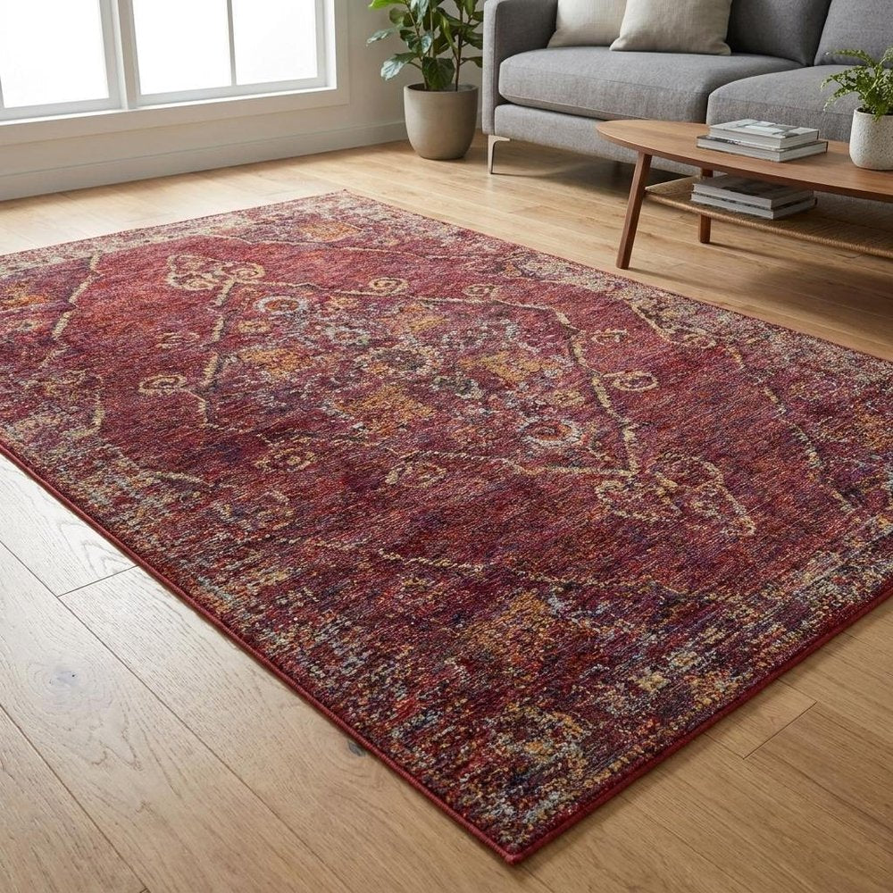 3' X 5' Red And Gold Oriental Area Rug