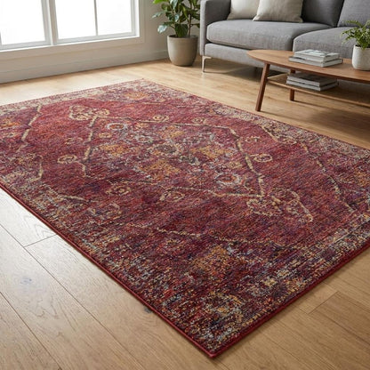 3' X 5' Red And Gold Oriental Area Rug