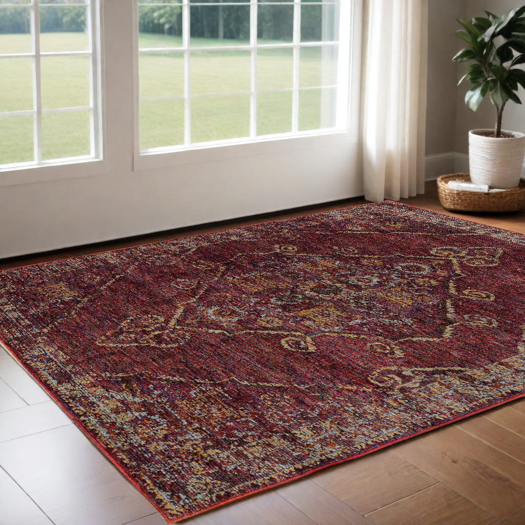 3' X 5' Red and Gold Oriental Power Loom Area Rug