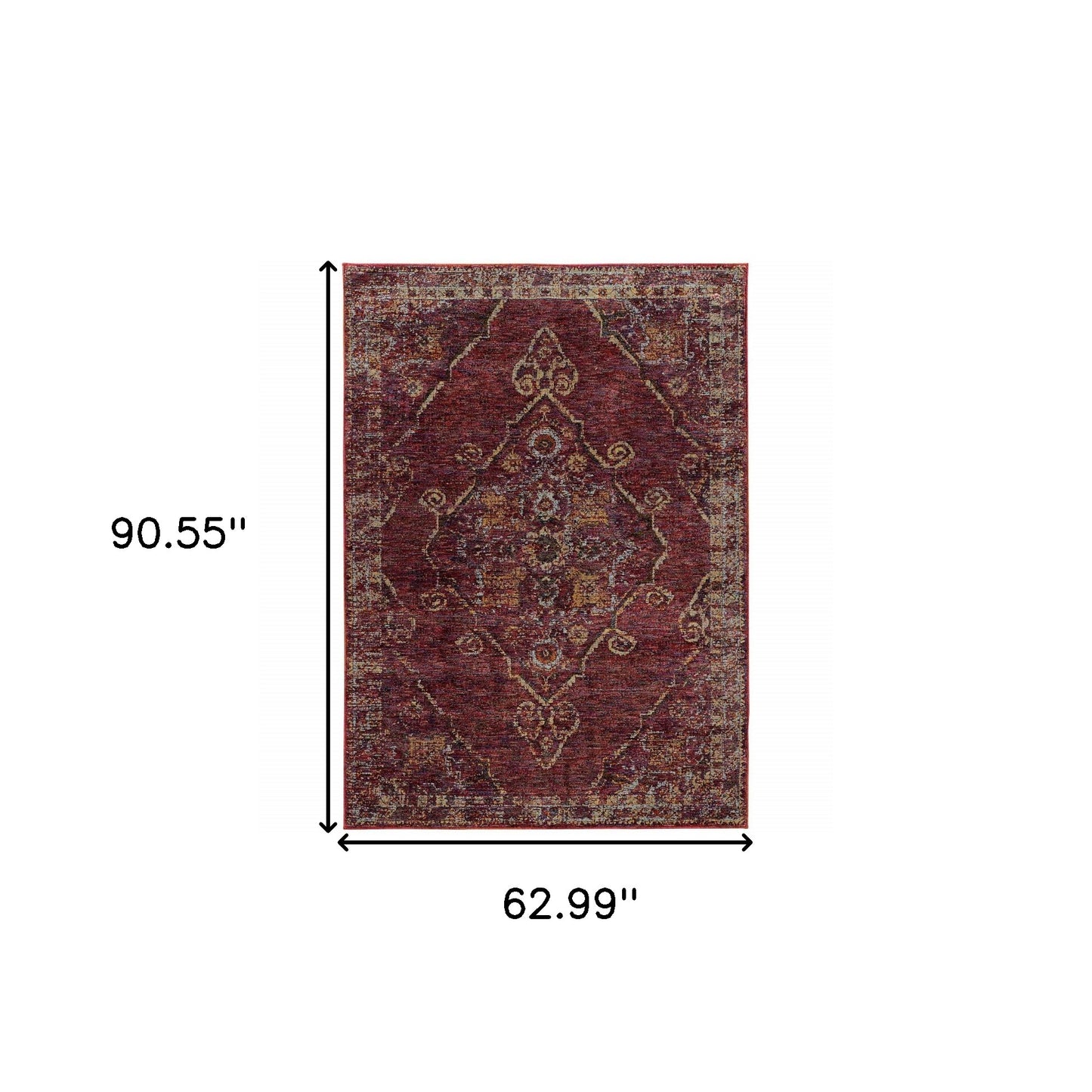 5' X 7' Red and Gold Oriental Power Loom Area Rug