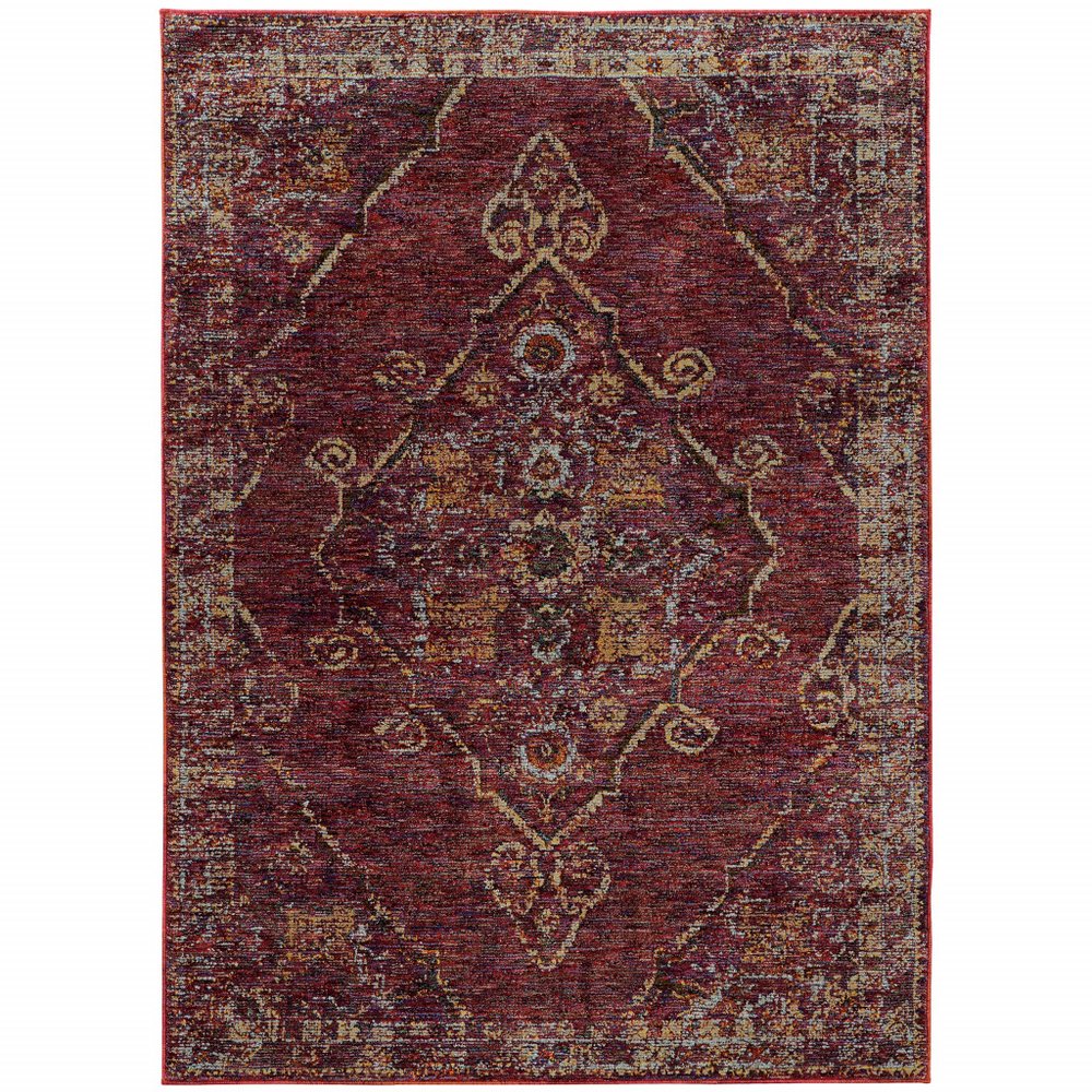 7' X 10' Red and Gold Oriental Power Loom Area Rug