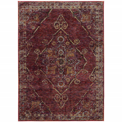 7' X 10' Red and Gold Oriental Power Loom Area Rug