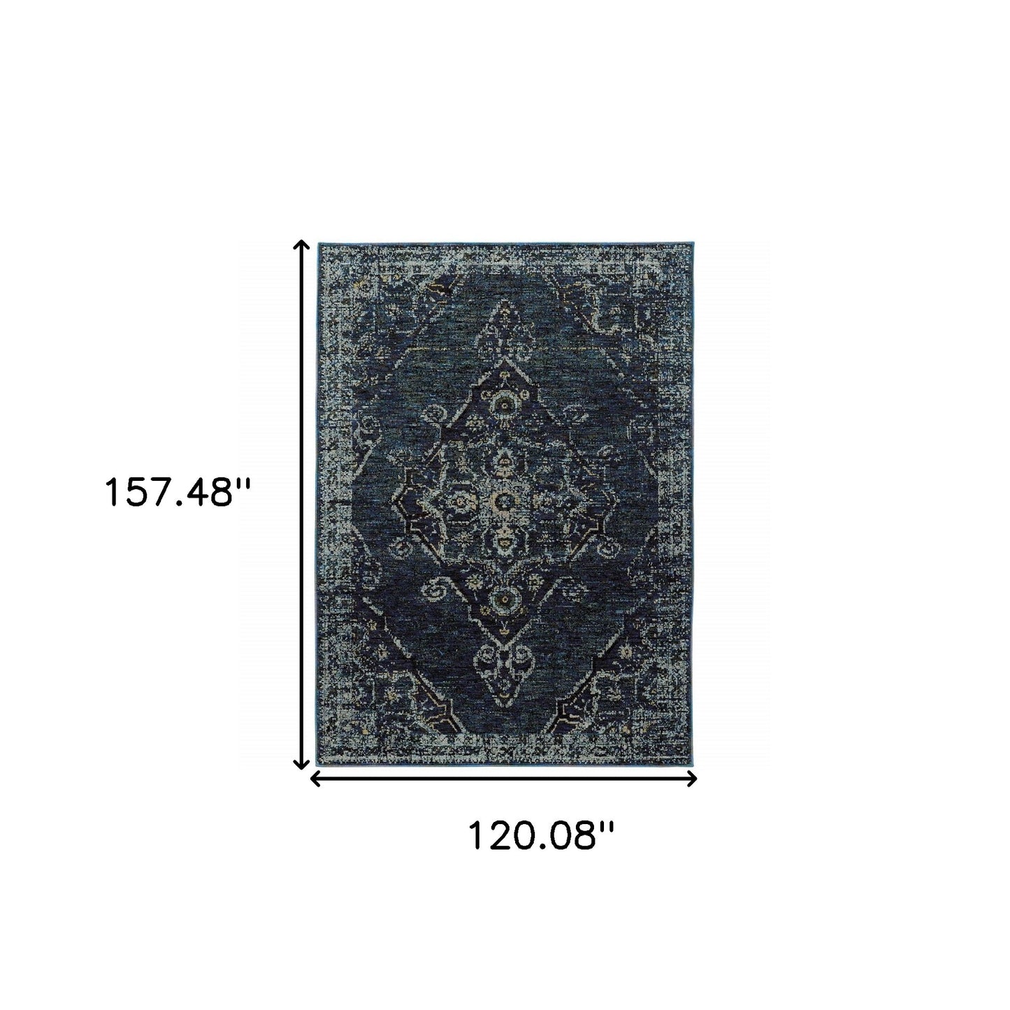 10' X 13' Blue and Ivory Oriental Power Loom Area Rug