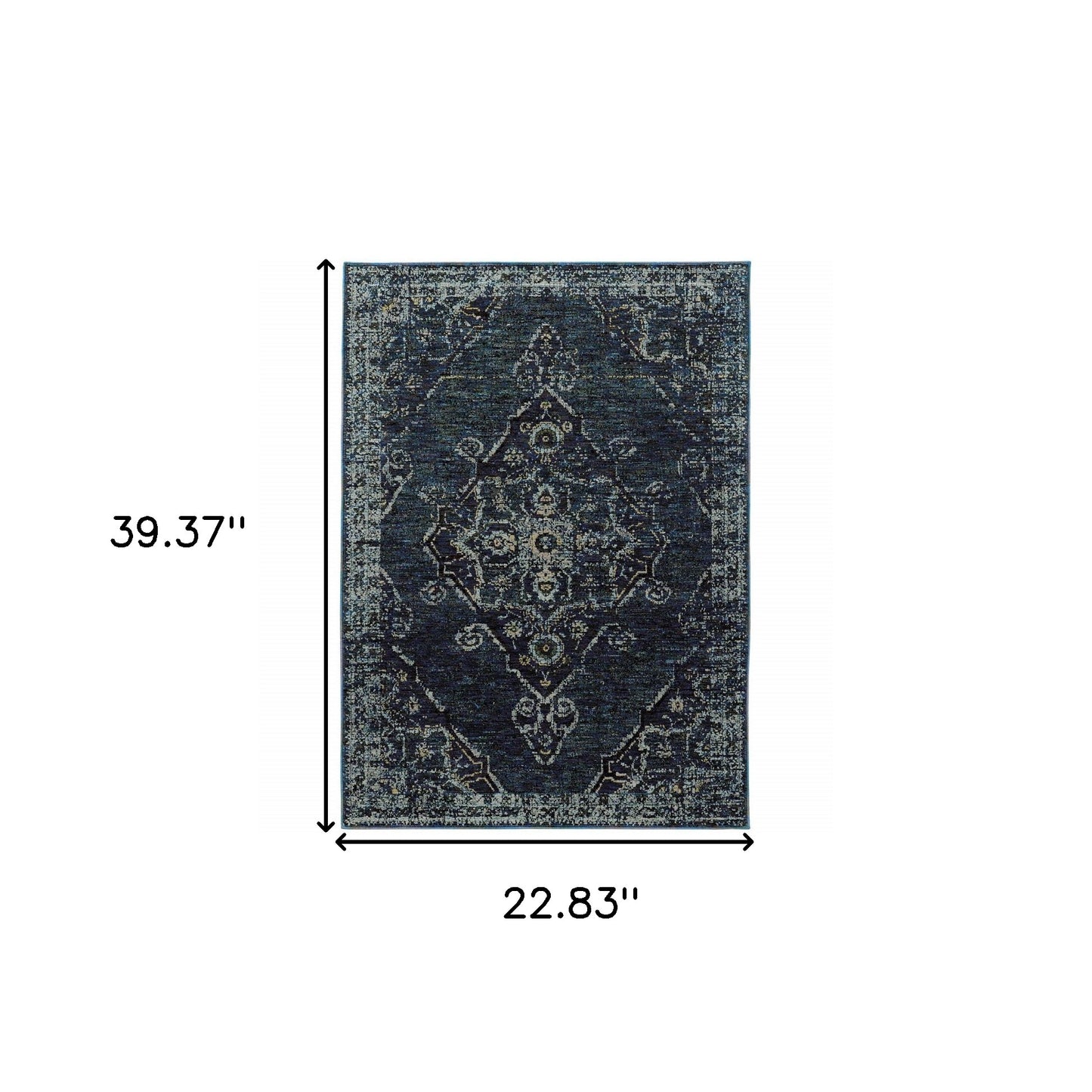 2' X 3' Blue and Ivory Oriental Power Loom Area Rug