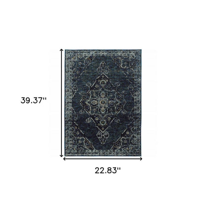 2' X 3' Midnight And Light Blue Oriental Area Rug