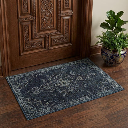 2' X 3' Midnight And Light Blue Oriental Area Rug