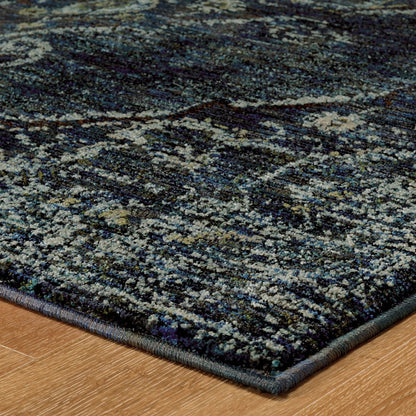 8' Blue And Ivory Oriental Runner Rug