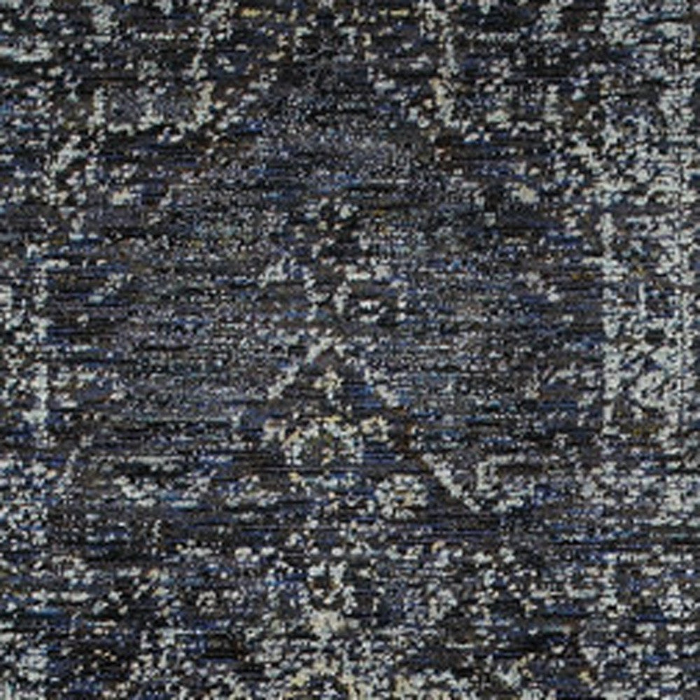 8' Runner Blue and Ivory Oriental Power Loom Runner Rug