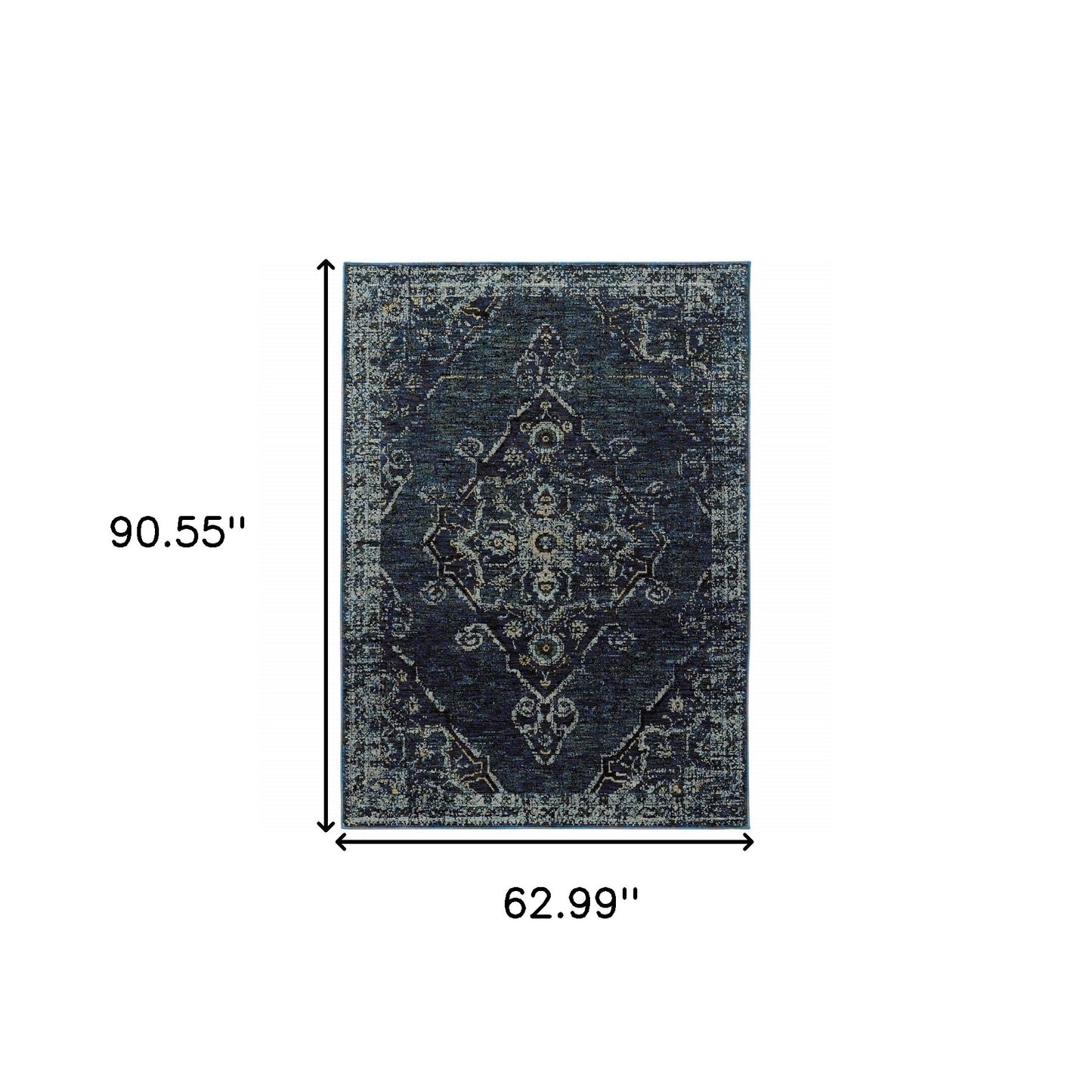 5' X 7' Blue and Black Oriental Power Loom Area Rug