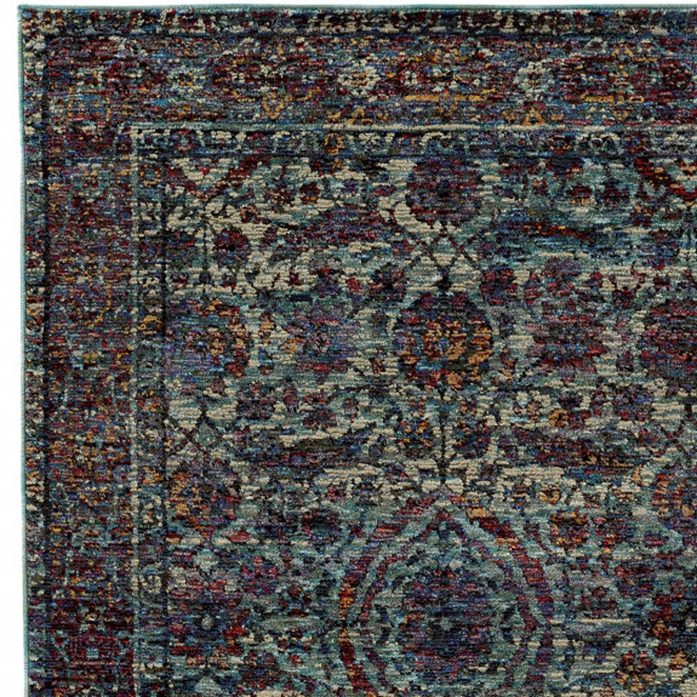 2' X 3' Blue and Purple Oriental Power Loom Area Rug