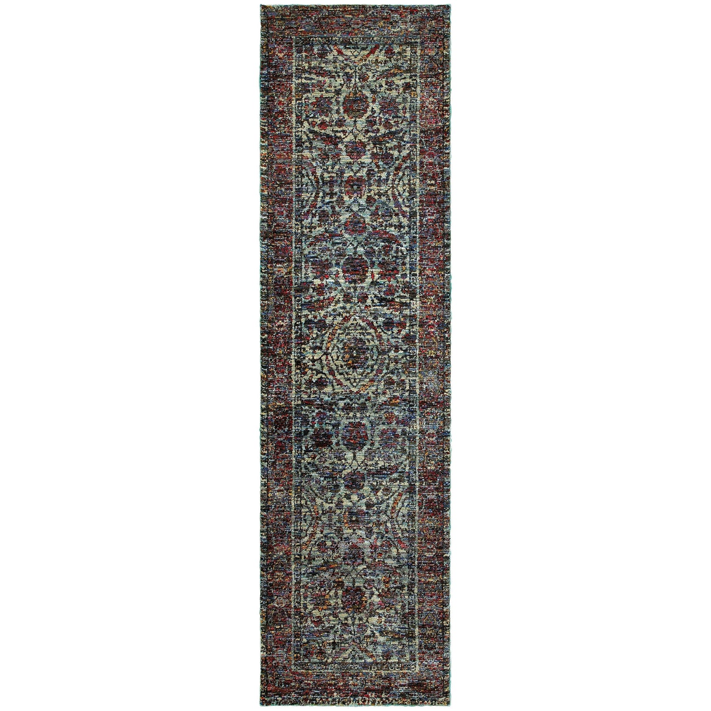 8' Runner Blue and Purple Oriental Power Loom Runner Rug