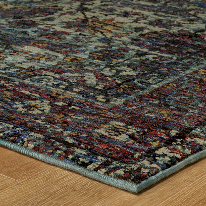 8' Blue And Purple Oriental Runner Rug