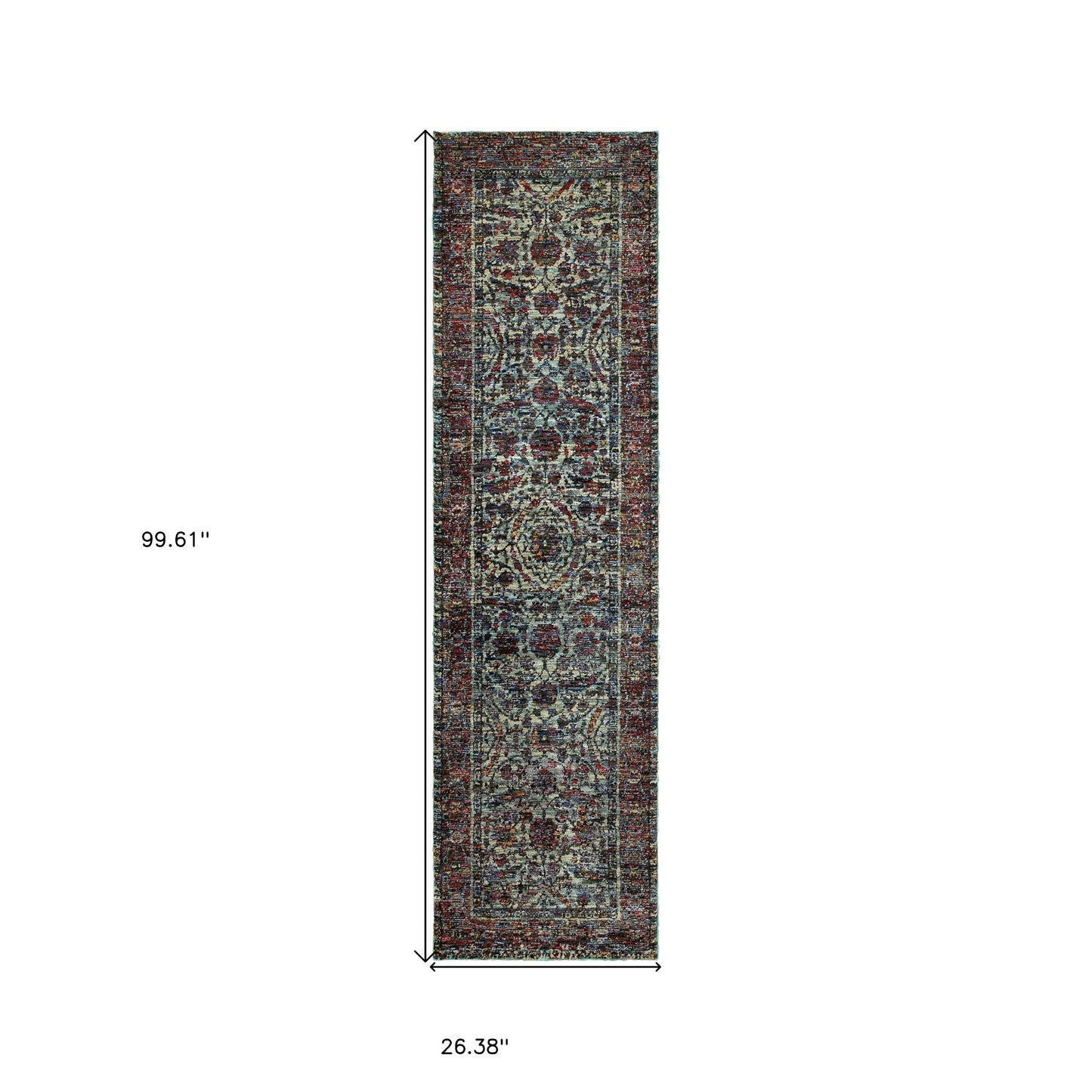 8' Runner Blue and Purple Oriental Power Loom Runner Rug