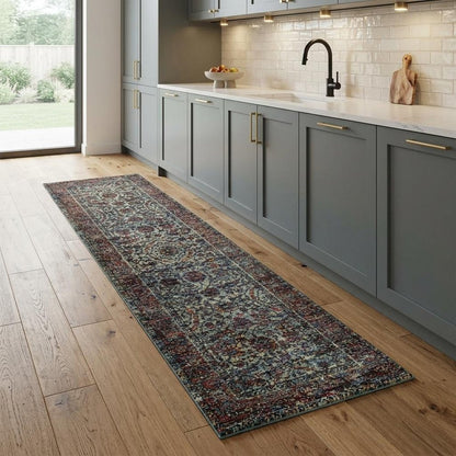 8' Blue And Purple Oriental Runner Rug