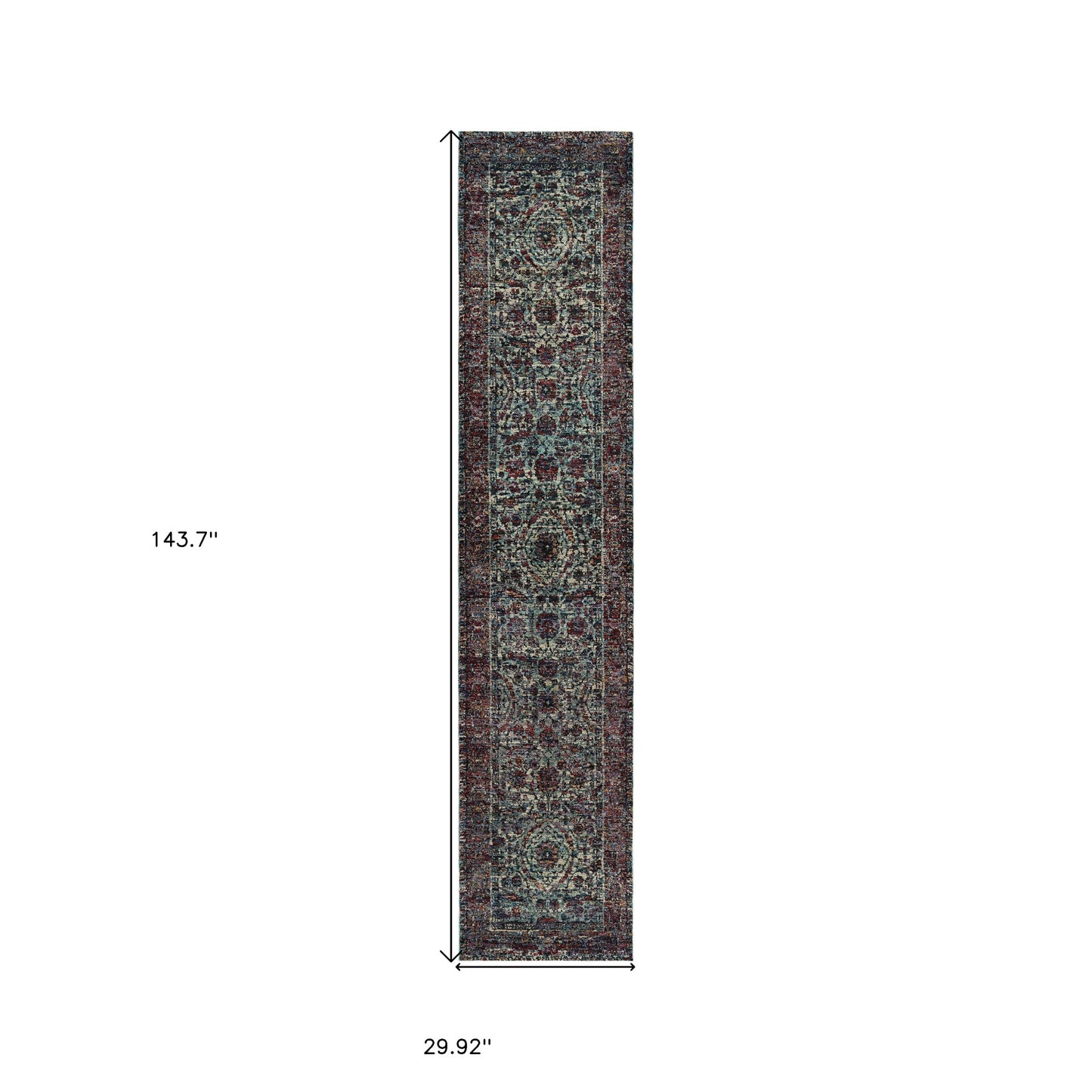 12' Runner Blue and Purple Oriental Power Loom Runner Rug