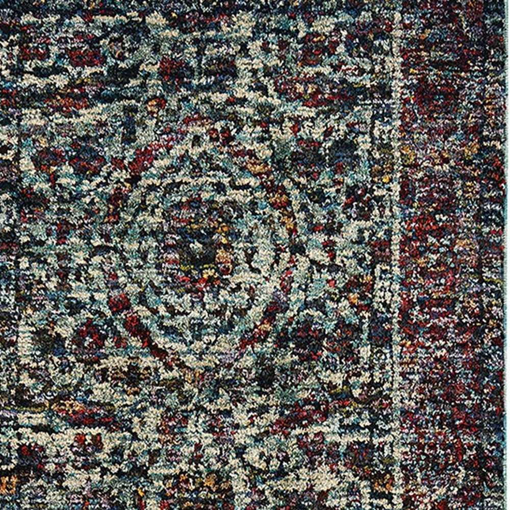 12' Runner Blue and Purple Oriental Power Loom Runner Rug