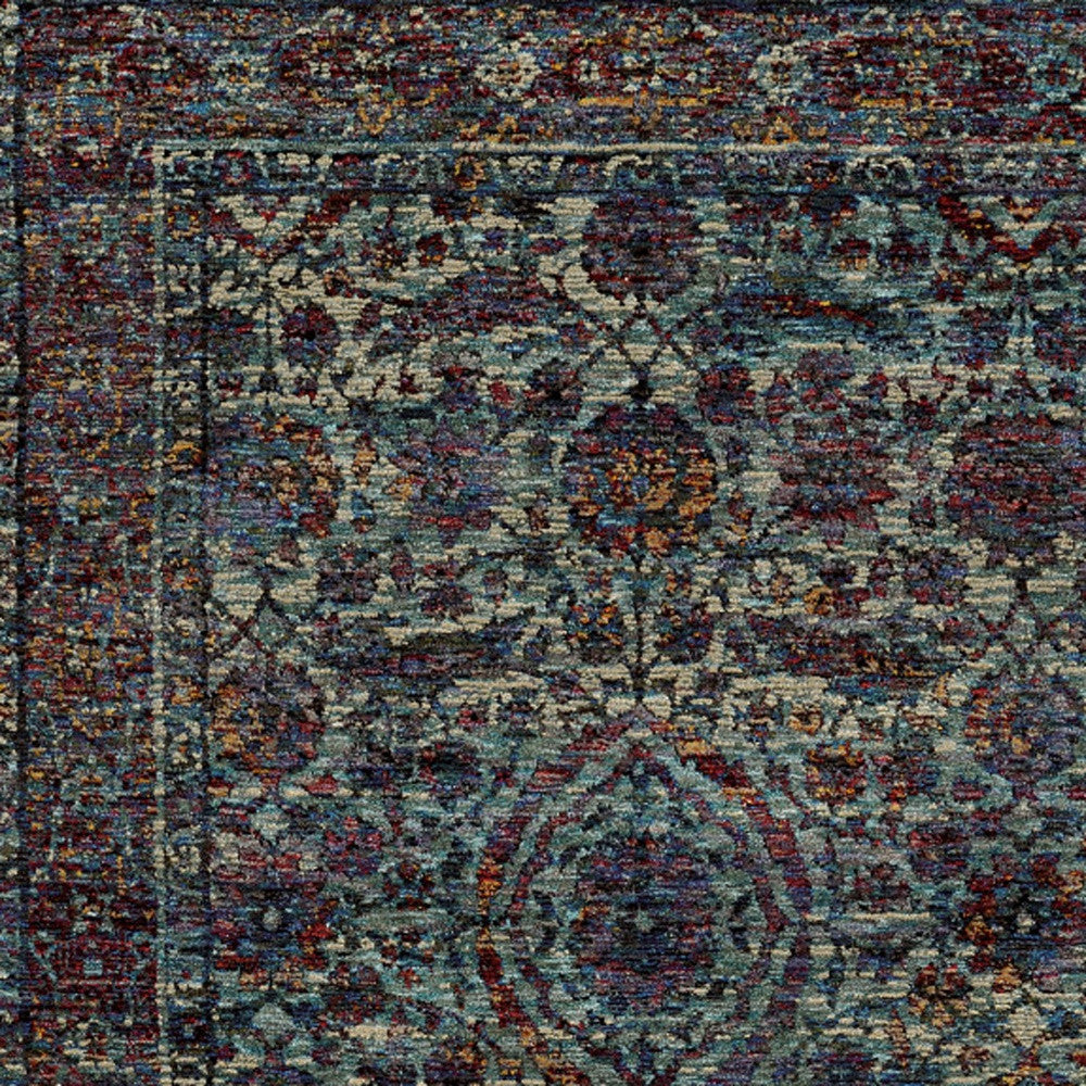 3' X 5' Blue and Purple Oriental Power Loom Area Rug