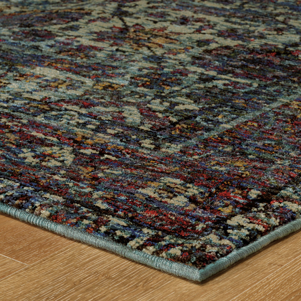 5' X 7' Blue and Purple Oriental Power Loom Area Rug