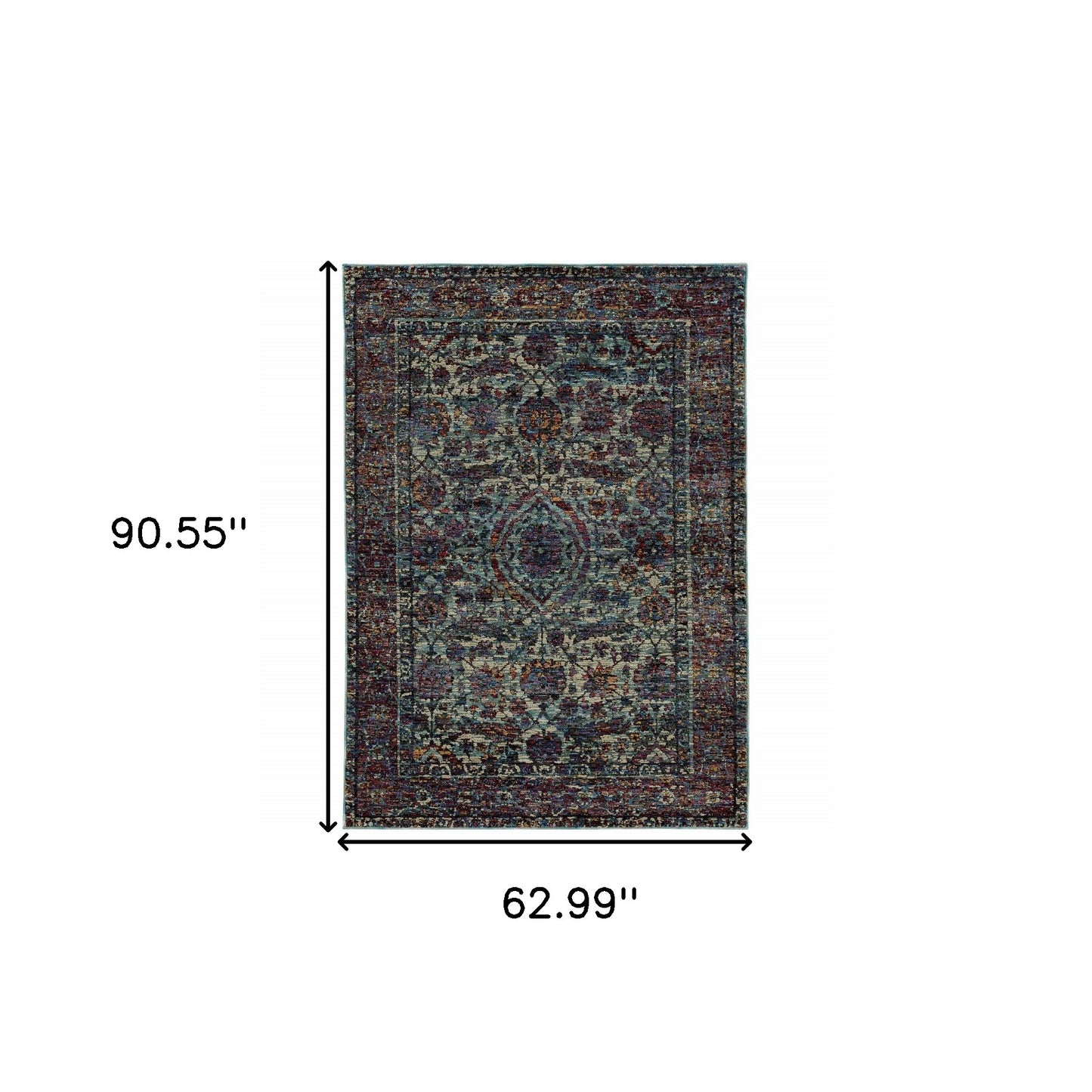 5' X 7' Blue and Purple Oriental Power Loom Area Rug