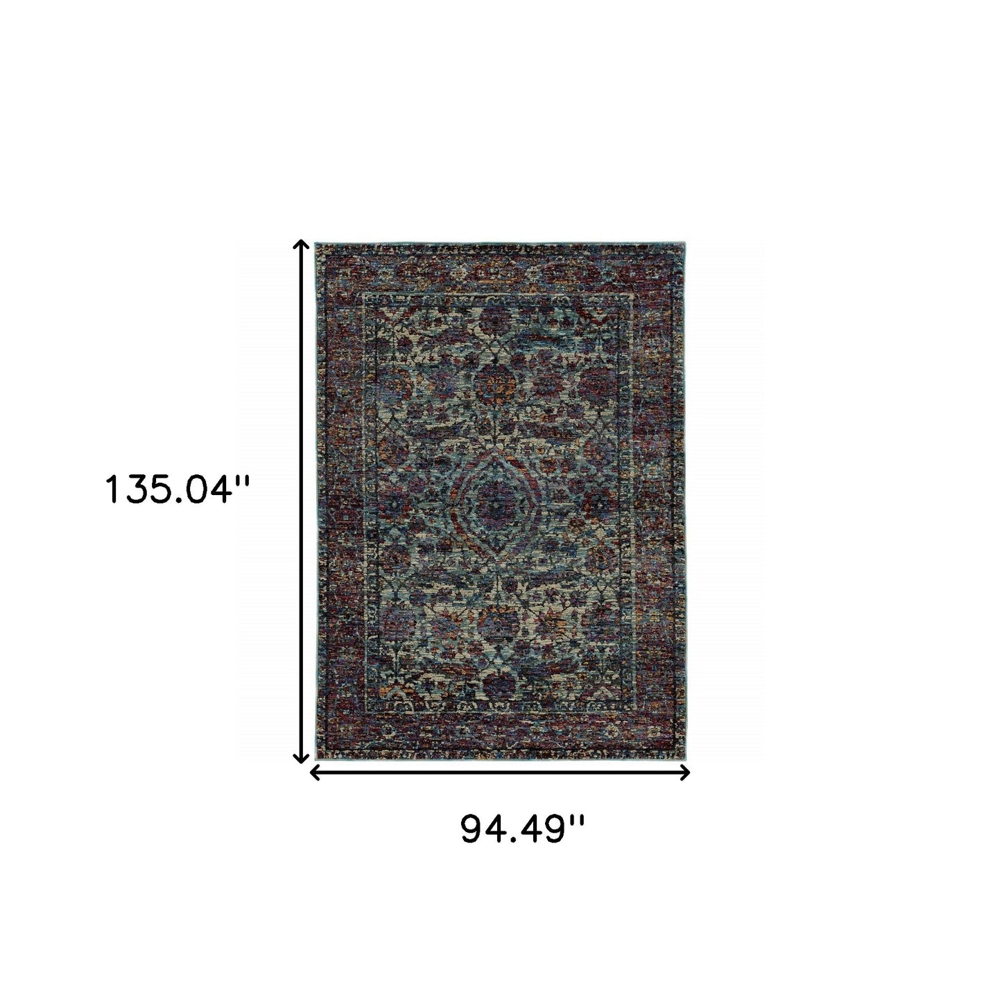 8' X 11' Blue and Purple Oriental Power Loom Area Rug