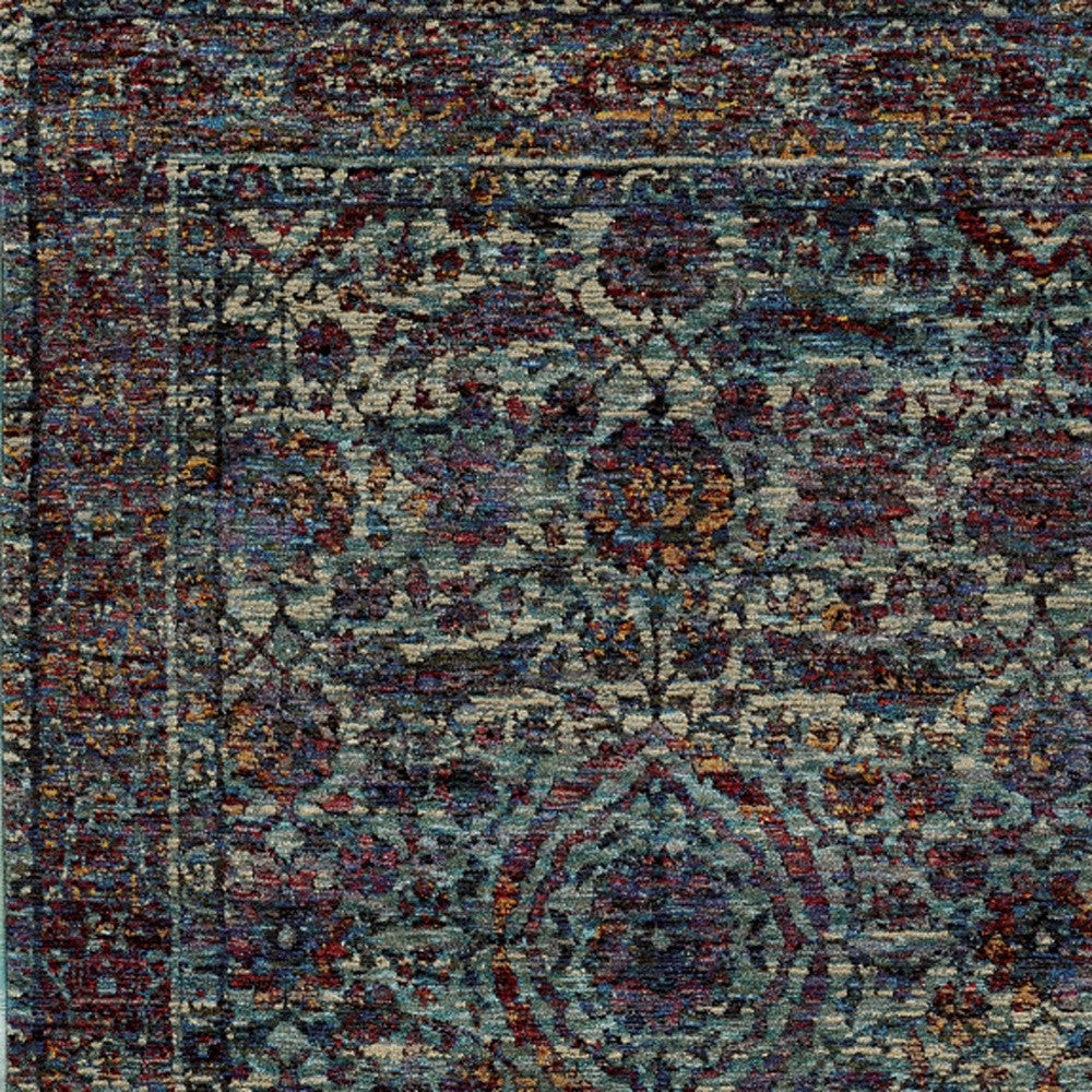 8' X 11' Blue and Purple Oriental Power Loom Area Rug