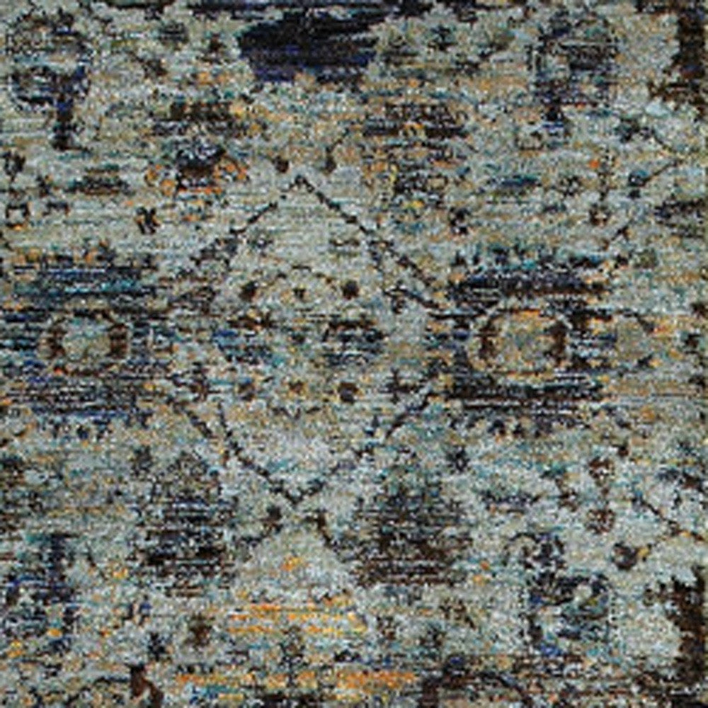 8' Runner Blue Green Oriental Power Loom Runner Rug