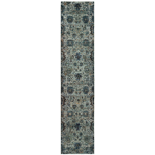 12' Runner Blue and Navy Oriental Power Loom Runner Rug